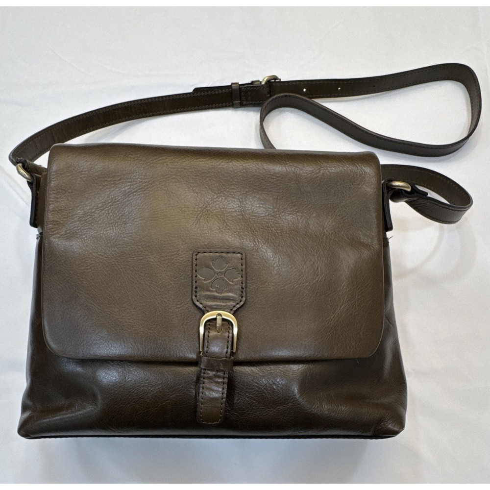Patricia Nash Mili Leather Medium Flap Olive Green Crossbody Bag Magnetic Close